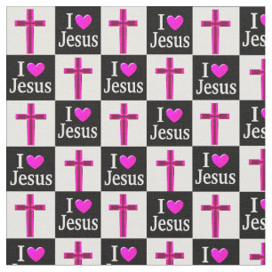 CHRISTIAN BLACK AND PINK CROSS I LOVE JESUS FABRIC
