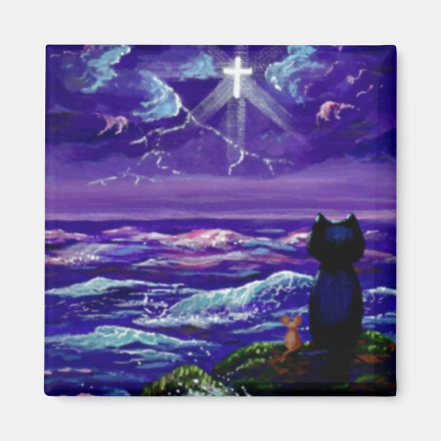 Christian Black Cat Mouse Cross Creationarts Magnet (Front)