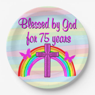 CHRISTIAN BLESSED BY GOD 75TH BIRTHDAY PAPER PLATE