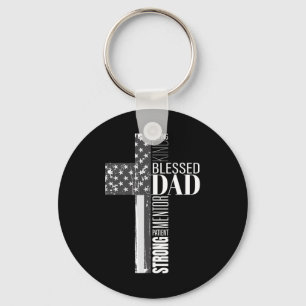 Christian Blessed Dad American Flag Religious Fath Key Ring