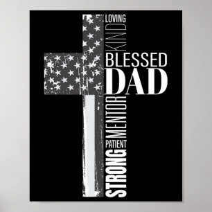 Christian Blessed Dad American Flag Religious Fath Poster