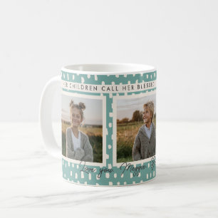 Christian Blessed Mum Photo Collage Keepsake Green Coffee Mug