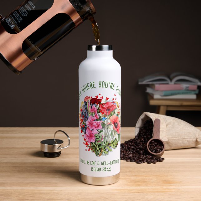 Christian BLOOM WHERE YOU'RE PLANTED Floral Water Bottle (Coffee)