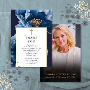 Christian Blue Celebration Of Life Funeral Photo Thank You Card
