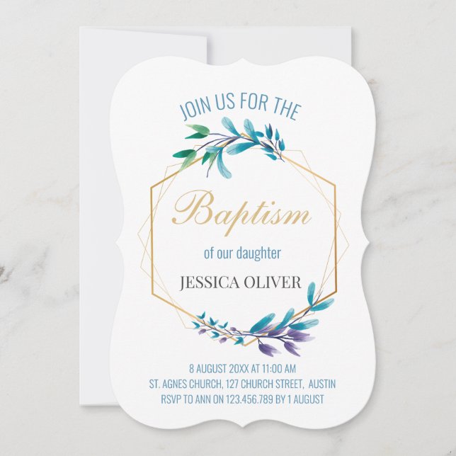 Christian Blue Floral Wreath Invitation (Front)