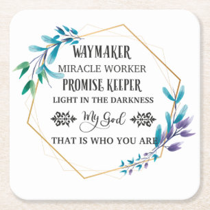 Christian Blue Floral Wreath  Square Paper Coaster