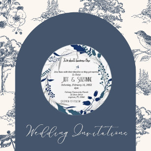 Christian Blue Floral Wreath Two Become One Invitation
