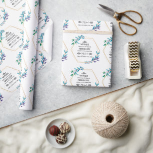 Christian Blue Floral Wreath Wrapping Paper