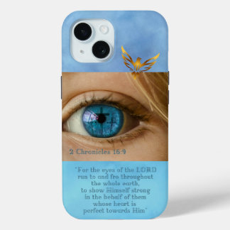 Christian Blue Sky Eye with Crosses Gold Dove iPhone 15 Case
