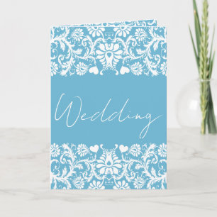 Christian Blue & White Damask Photo Wedding Invitation