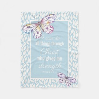 Christian Butterfly Scripture Blue Fleece Blanket