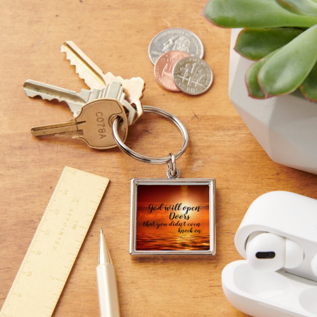 Christian Button Keychain God Opens Doors (Desk)
