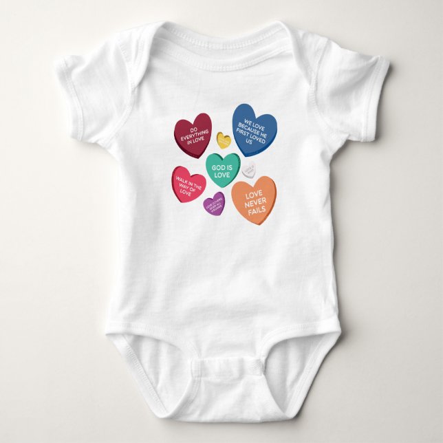Christian Candy Hearts Baby Bodysuit (Front)