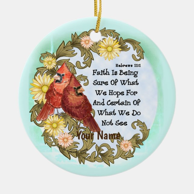 Christian Cardinals Faith  Ceramic Tree Decoration (Front)