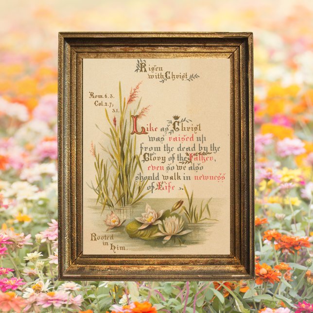 Christian Catholic Bible Christ is Risen Easter Poster (Religious Christian Catholic Bible Verse Resurrection Jesus Christ is Risen Floral Easter Poster)