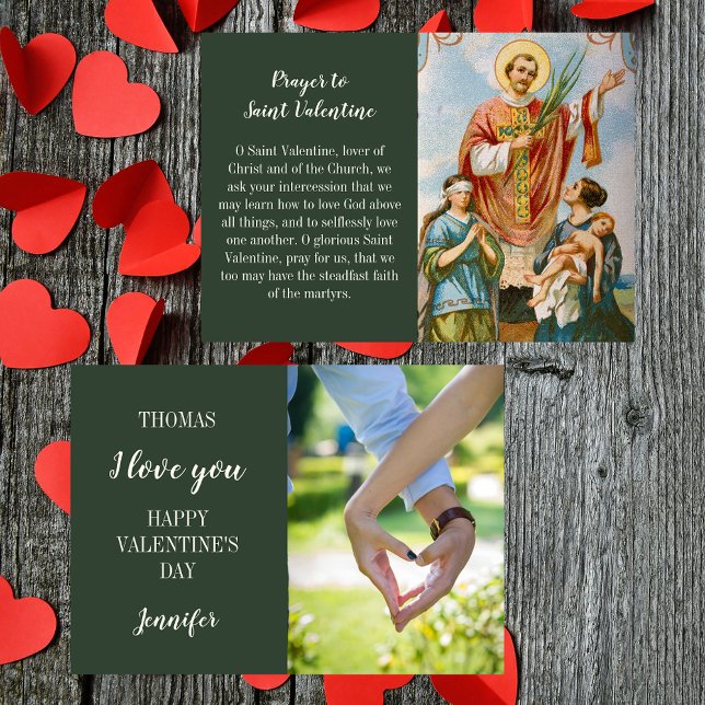 Christian Catholic Couple Photo Valentine's Day Holiday Card (Religious Christian Traditional Catholic Saint Valentine's Day Photo Prayer Greetings Holiday Card)