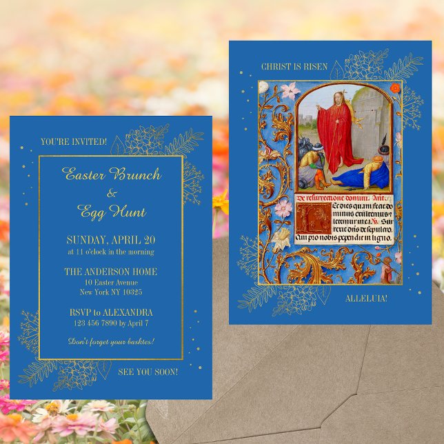 Christian Catholic Mediaeval Easter Brunch Egg Hun Invitation (Religious Christian Catholic Medieval Manuscript Resurrection Easter Brunch Egg Hunt Invitation)