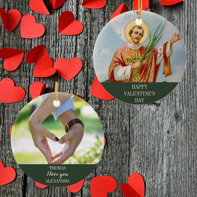 Christian Catholic Photo Happy Valentine's Day Ceramic Tree Decoration (Religious Christian Catholic Saint Valentine Love Photo Happy Valentine's Day Ceramic Ornament)