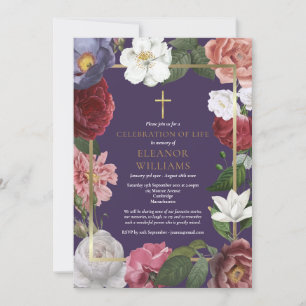 Christian Celebration of Life Purple Rose Floral Invitation