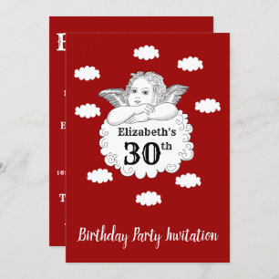 Christian Cherub Angel Happy 30th Birthday Red Invitation
