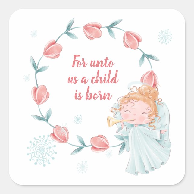 Christian Christmas Angel Square Sticker (Front)