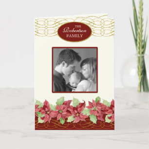 Christian Christmas Card Swirls 'n Poinsettias