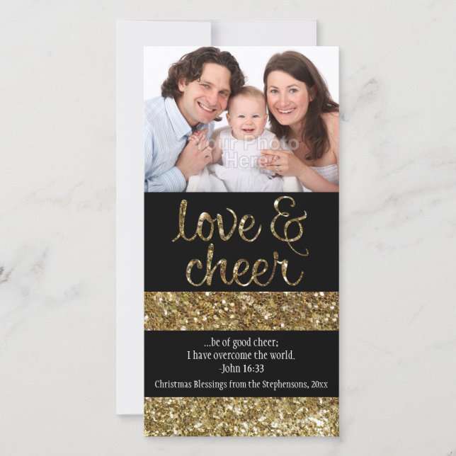 Christian Christmas Glitter Effect Love Cheer Holiday Card (Front)