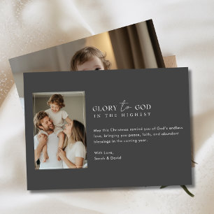 Christian Christmas Glory To God Religious Grey Holiday Card
