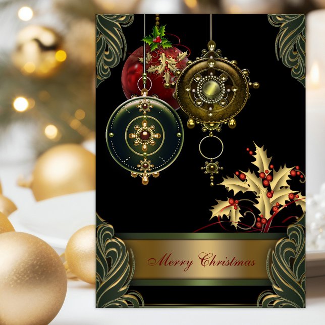 Christian Christmas Holiday (Elegant black and gold Christmas card with scripture verses on gold interior.)