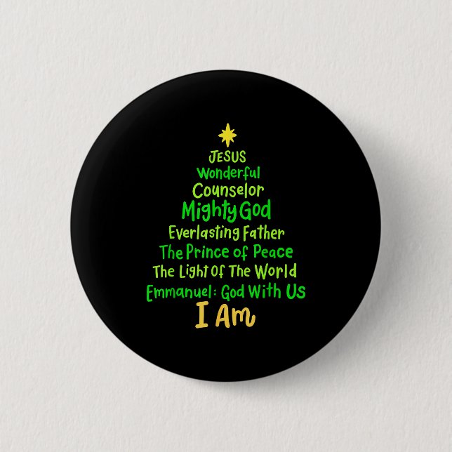 Christian Christmas Jesus Bible Names Xmas Tree Sh 6 Cm Round Badge (Front)
