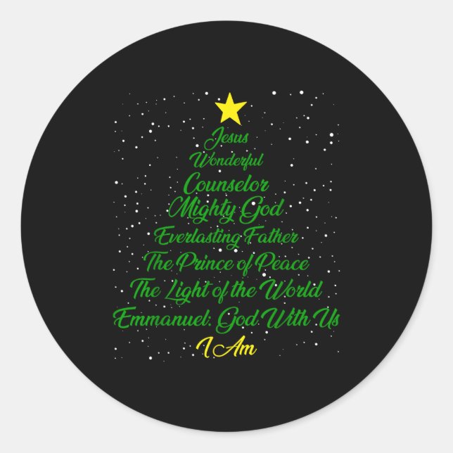 Christian Christmas Jesus Bible Names Xmas Tree Sh Classic Round Sticker (Front)