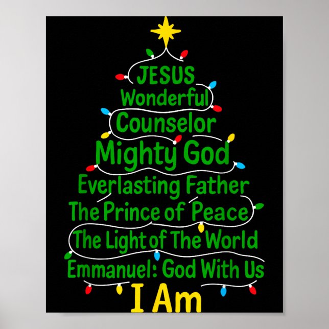 Christian Christmas Jesus Bible Names Xmas Tree Sh Poster (Front)
