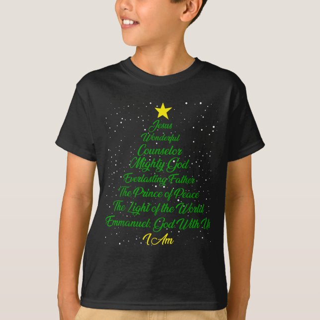 Christian Christmas Jesus Bible Names Xmas Tree Sh T-Shirt (Front)