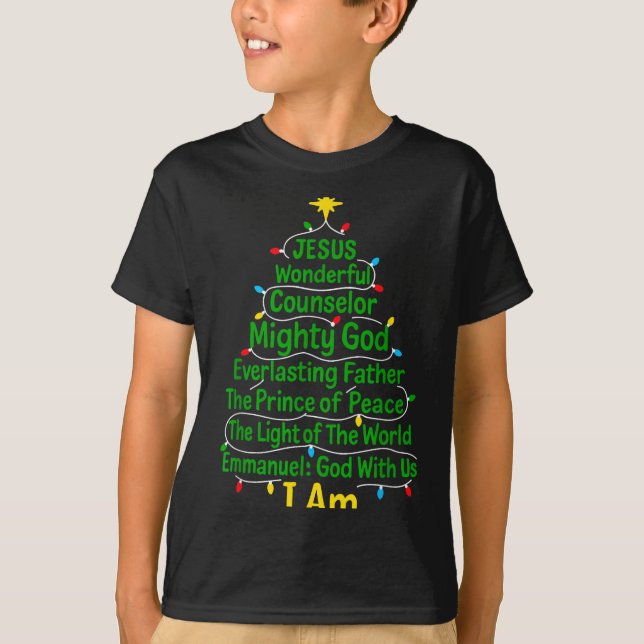 Christian Christmas Jesus Bible Names Xmas Tree Sh T-Shirt (Front)