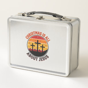 Christian Christmas Jesus Sunset Cross T-Shirt Des Metal Lunch Box
