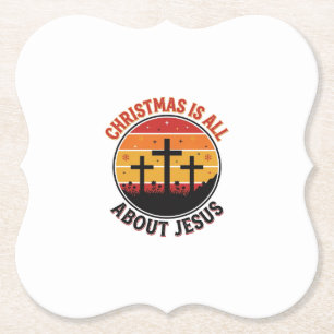 Christian Christmas Jesus Sunset Cross T-Shirt Des Paper Coaster