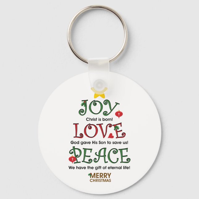 Christian Christmas Joy Love and Peace Key Ring (Front)