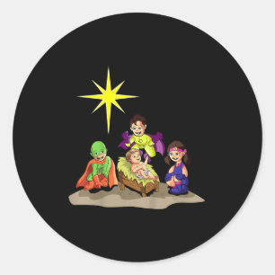 Christian Christmas Nativity Baby Jesus Manger Sup Classic Round Sticker