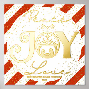 Christian Christmas Nativity Gold Peace Joy Love Foil Prints