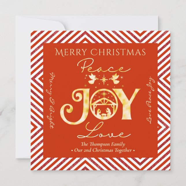 Christian Christmas Nativity Gold R Peace Joy Love Holiday Card (Front)