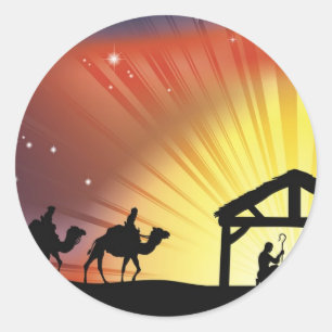Christian Christmas Nativity Scene Classic Round Sticker