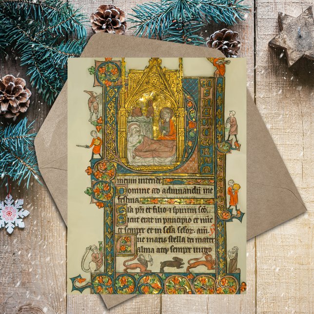 Christian Christmas Nativity Scene Mediaeval Postcard (Ave Maris Stella Christmas Nativity Scene Medieval Catholic Christian Postcard)