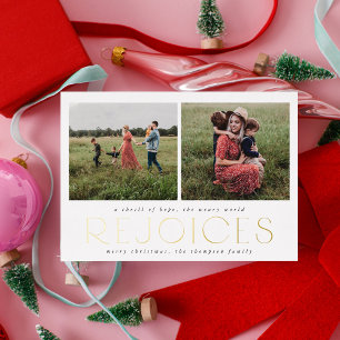 Christian Christmas Photo Card Foil Black Rejoice
