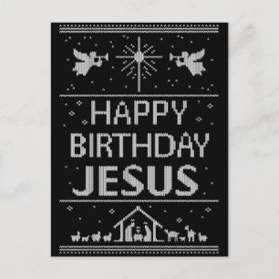 Christian Christmas Sweater Happy Birthday Jesus Holiday Postcard