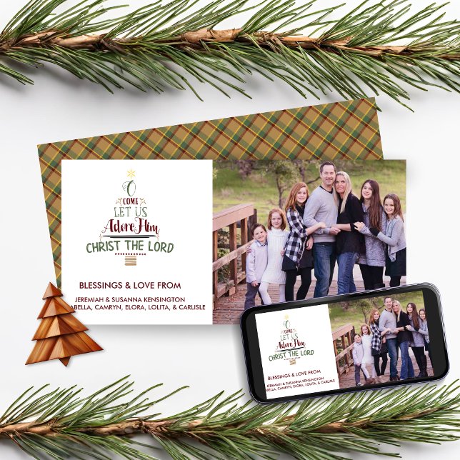 Christian Christmas Typography Plaid Photo Holiday Card (Creator Uploaded)