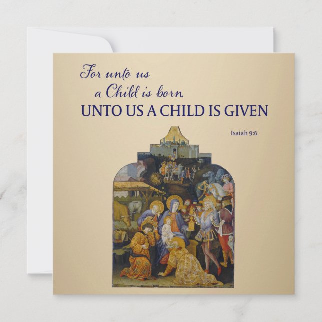 Christian Christmas Unto us a child is given Holiday Card (Front)