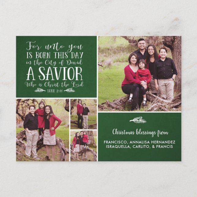 Christian Christmas Verse Typography Holiday Photo Postcard (Front)