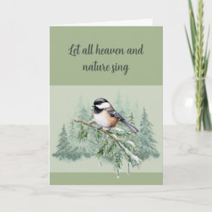 Christian Christmas Winter Spruce Tree Chickadee Holiday Card