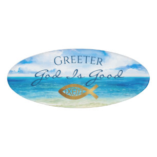 Christian Church Ichthys Ocean Beach Greeter Name Tag