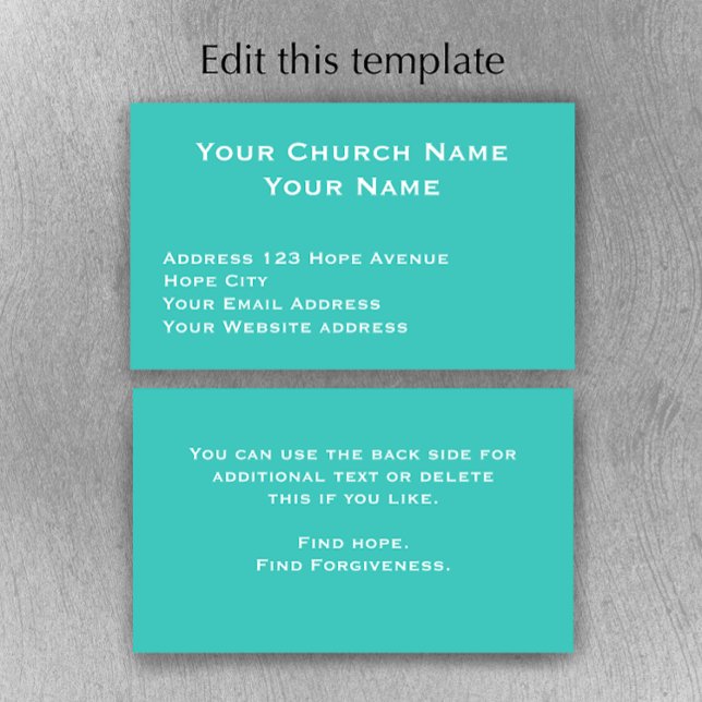 Christian Church Pastor Aqua Green White Custom Business Card (Customize this simple modern turquoise aqua Church pastor business card template. 
)